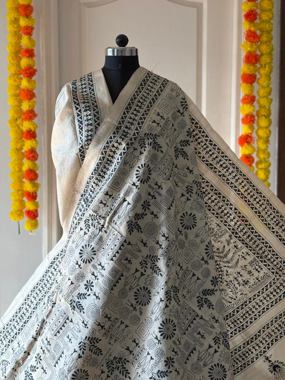 Kantha Stitch Hand Embroidered Pure Gachi by Gachi Tussar Silk Saree (Silk Marked)