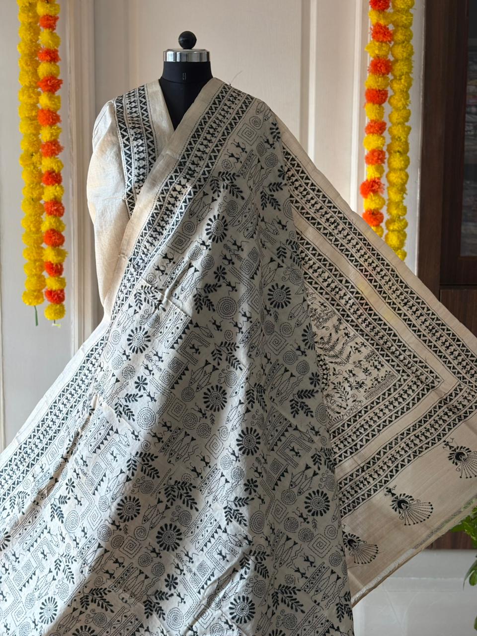 Kantha Stitch Hand Embroidered Pure Gachi by Gachi Tussar Silk Saree (Silk Marked)