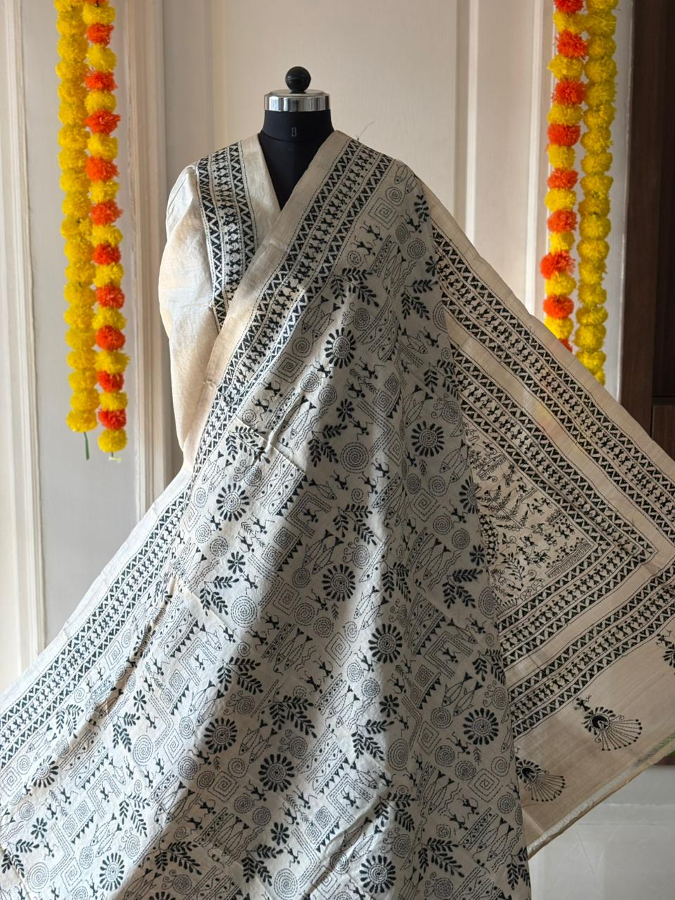 Kantha Stitch Hand Embroidered Pure Gachi by Gachi Tussar Silk Saree (Silk Marked)
