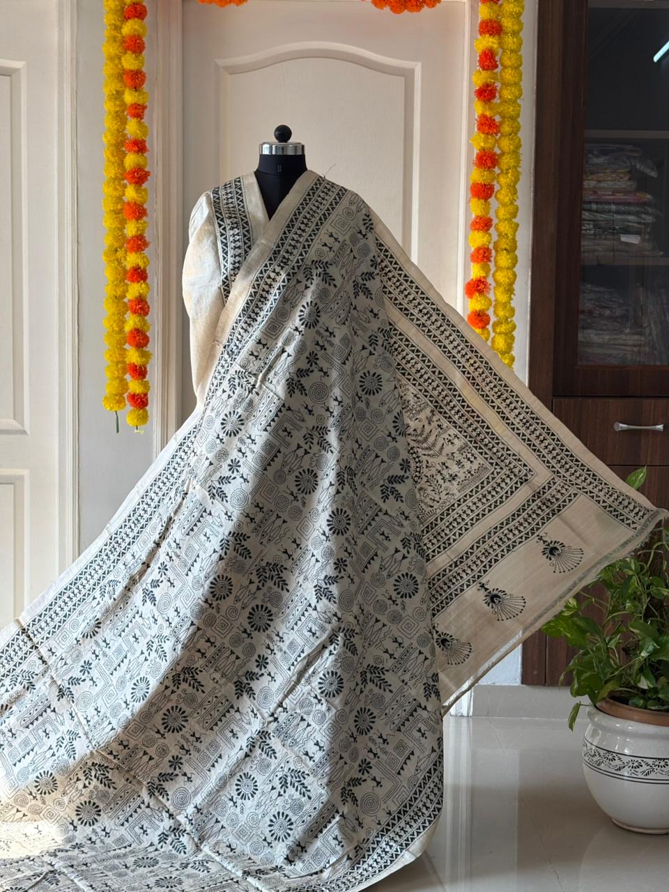 Kantha Stitch Hand Embroidered Pure Gachi by Gachi Tussar Silk Saree (Silk Marked)