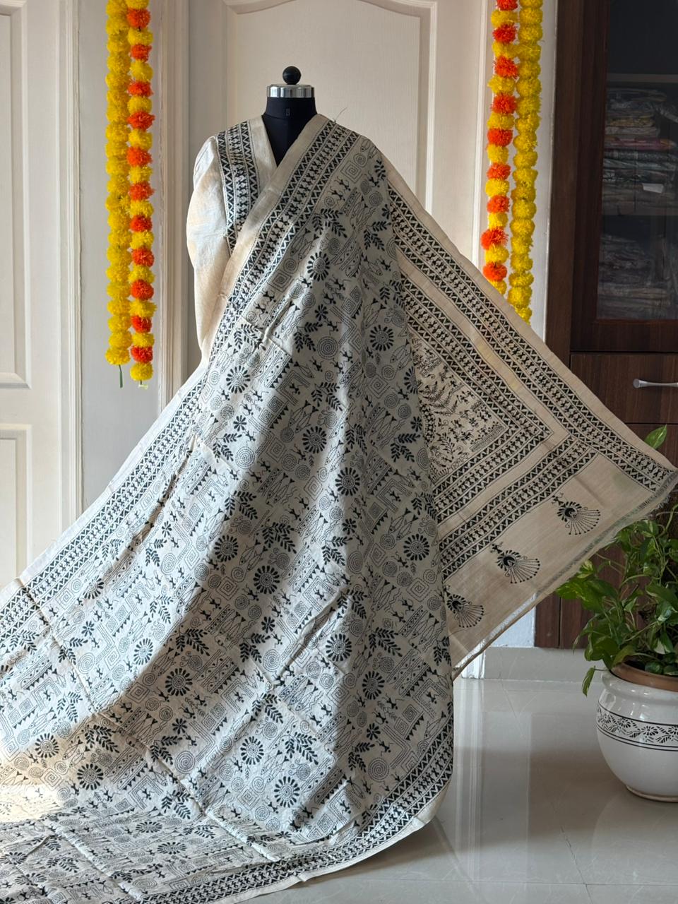 Kantha Stitch Hand Embroidered Pure Gachi by Gachi Tussar Silk Saree (Silk Marked)