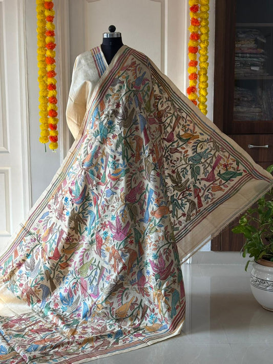 Kantha Stitch Hand Embroidered Pure Gachi by Gachi Tussar Silk Saree (Silk Marked)