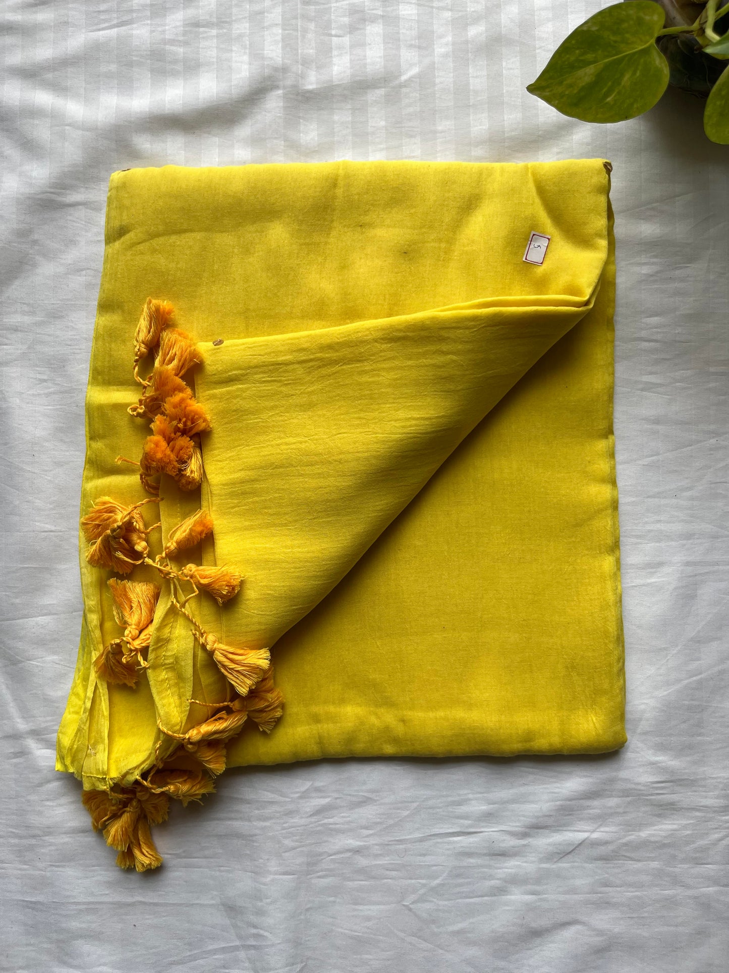 Plain Mul Cotton Sitara Saree- Yellow