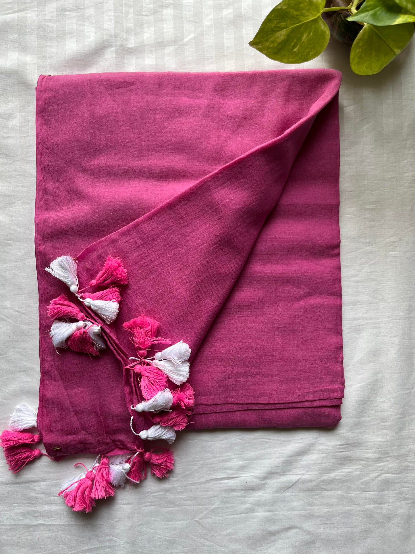 Plain Mul Cotton Saree- Pink