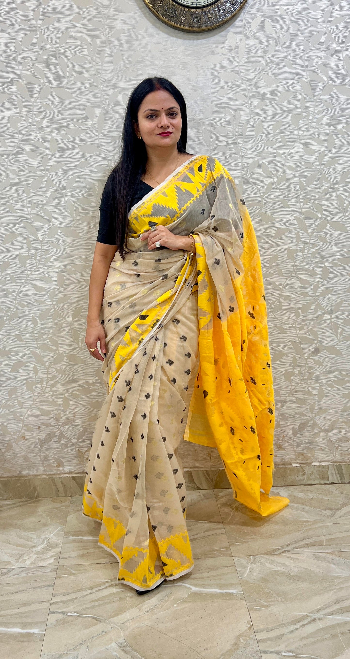 Light Brown & Yellow Soft Dhakai/Jamdani Saree